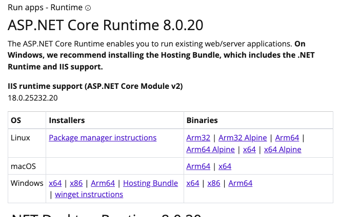Choose Windows ==> Hosting Bundle