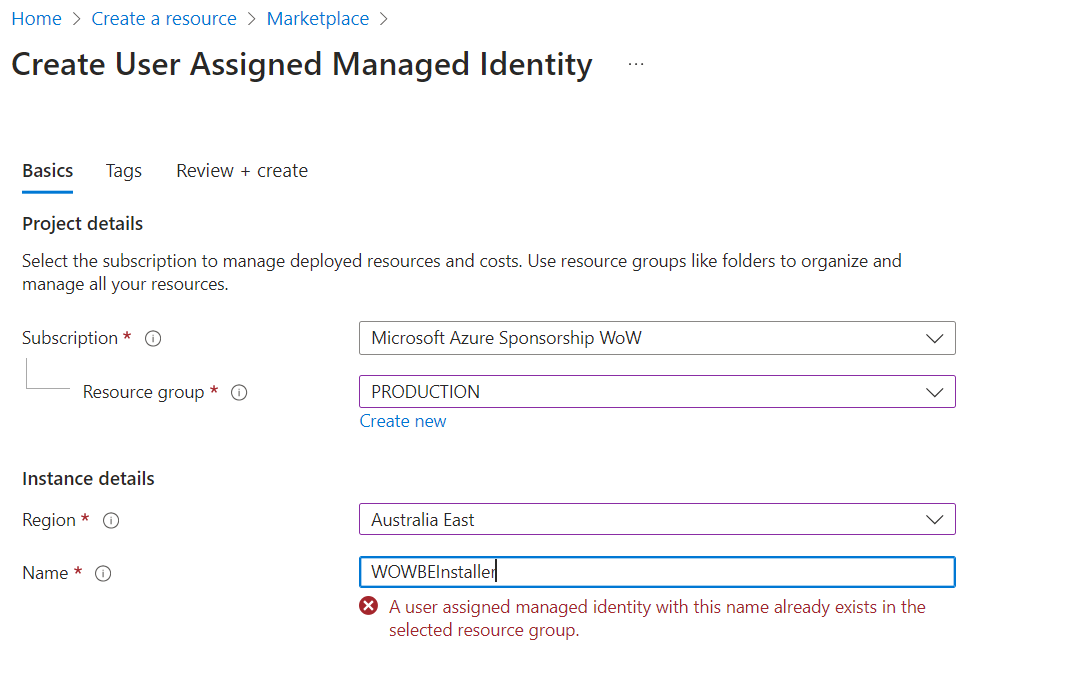 Create Managed Identity