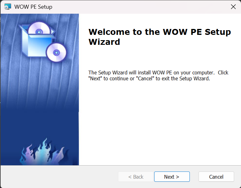 WOW PE Installer Screen 1