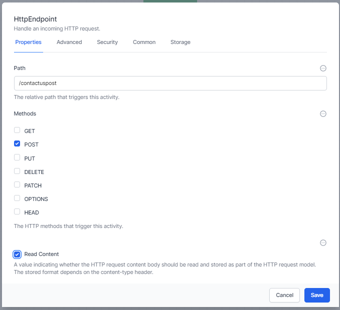 HTTP Endpoint POST - Properties